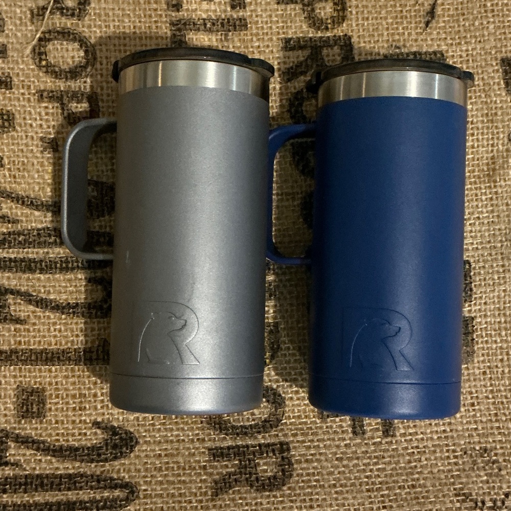 RTIC Gray and Blue Stainless Steel Mugs